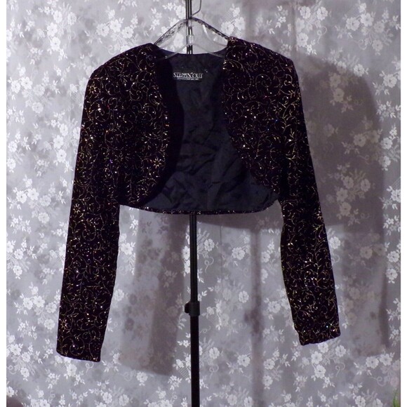Vintage 90s Velvet Jacket 1990s Cropped Cocktail Formal Holiday Size Medium S/M - Picture 1 of 5